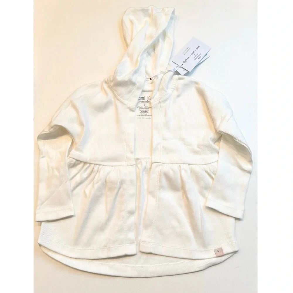 Omi Jo NWT by WDW Simple Cardigan Ribbed Off White Hooded Long Sleeve Girls 2T